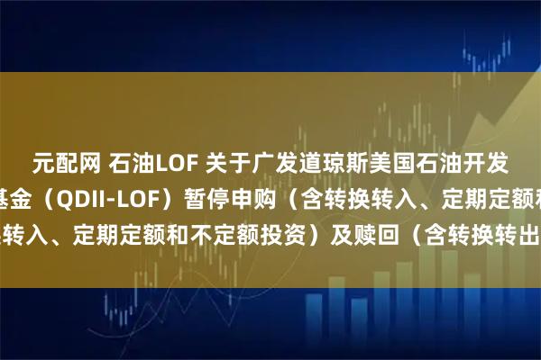 元配网 石油LOF 关于广发道琼斯美国石油开发与生产指数证券投资基金（QDII-LOF）暂停申购（含转换转入、定期定额和不定额投资）及赎回（含转换转出）业务的公告